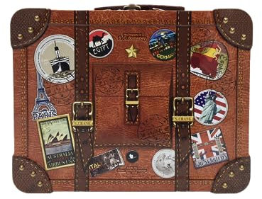 stylebox Barattolo rettangolare in latta a forma di valigia da viaggio antica in marrone, scatola decorativa retrò, volume 2 l, dimensioni: 20 x 16 x 6 cm