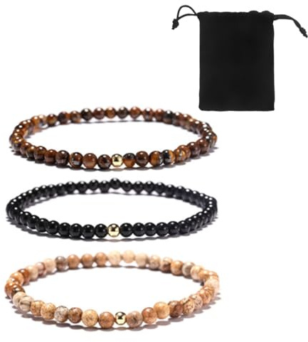 ZKSXOA Lot de 3 bracelets boho en cristal et pierres précieuses bracelet, Bracelet perle ronde 4 mm fin et discret, perles fait à la main chaîne de main pour femmes et fille