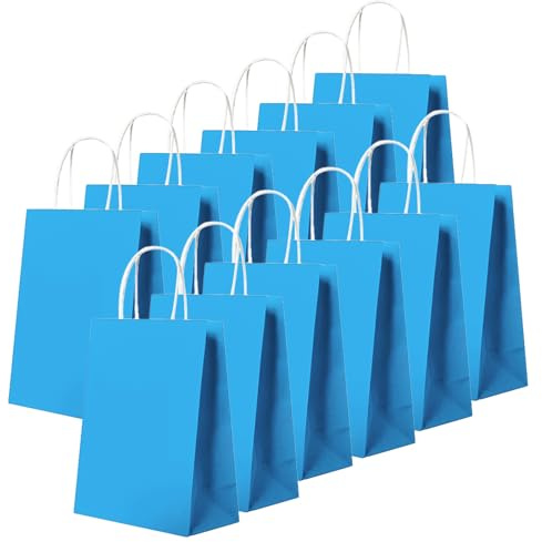 24 Stück Hellblau Kraft Papiertüte,Geschenktüten Klein mit Henkel 16 x 22 x 8 cm Papiertüten,Geschenkverpackung Papiertragetasche Gastgeschenke Tüten zum Weihnachten,Ostern,Geburtstag,Hochzeitsfeiern