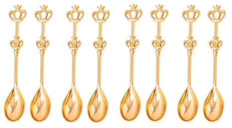 MINIDAHL 8PCS Stainless Steel Coffee Cake Spoon Crown Cake Spoons Small Teaspoon for Ice-Cream, Soup, Salt, Sugar(Gold) Easy to Use