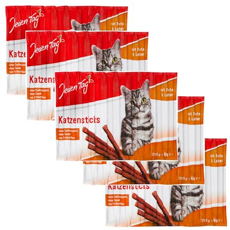 Jeden Tag Katzensticks & Kaustangen mit Pute & Leber 10 x 5g | Ergänzungsfuttermittel ohne Zuckerzusatz & Farbstoffe (5, Pute & Leber)