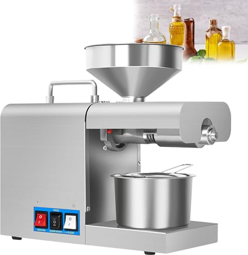 Automatische Ölpresse, 820 W, handelsüblicher Extraktor, Ölvertreiber für Flachs, Erdnuss, Rizinus, Hanfsamen, Raps, Sesam, Sonnenblume, Edelstahl 304
