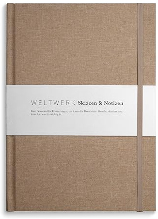 WELTWERK Blanko Notizbuch & Skizzenbuch mit 120 g/m² Papier - 160 Seiten mit Gewebeeinband - Notizheft, Tagebuch, Skizzenheft (Sandbeige)