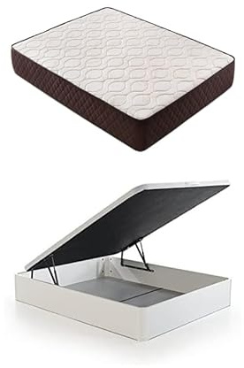 DESCANSIN Pack Colchon + Canape Abatible Maxima Comodidad | Gran Almacenaje (135x190, Blanco)