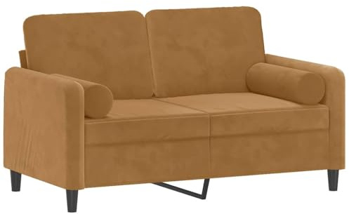 vidaXL Sofa 2 Sitzer, Couch mit Zierkissen, Liegesofa für Wohnzimmer, Polstersofa Sessel Relaxsofa Loungesofa Relaxcouch, Braun Samt