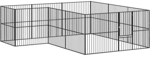 vidaXL Hundhage 12 paneler svart galvaniserat stål, hundhus, hund koja, utomhuskennel, hund hus, hund kojor, utomhuskennlar, hundgård, hundgårdar