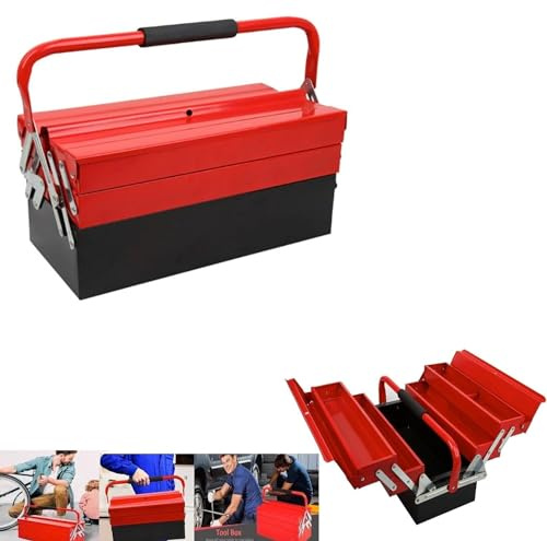 BLUEBRIT® Large Metal Tool Box Heavy Duty Cantilever Tool Box 3 Tier Portable Metal Tool Box Traditional Style Tool Case Professional Appearance for Builders, Plumbers, Mechanics, DIY Enthusiasts