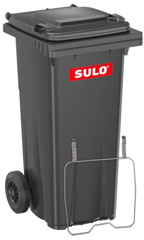 Sulo 120 Liter Müllbehälter Mülltonne Abfalltonne + Müllsack-Haltering | Grau | Für alle DIN-Kammschüttungen |Made in DE|Extra Starker Kunststoff | Vollgummiräder | Leicht zu Reinigen | UV-Fest