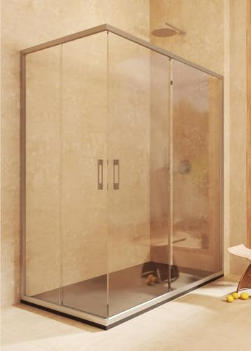 Mampara Rectangular REVERSIBLE 67,5-70 x 137,5-140 cm - H= 195cm, Cromo | Mampara Angular (corredera + fijo) + (corredera + fijo) , Con perfil inferior, Vidrio de seguridad 6mm tratamiento antical
