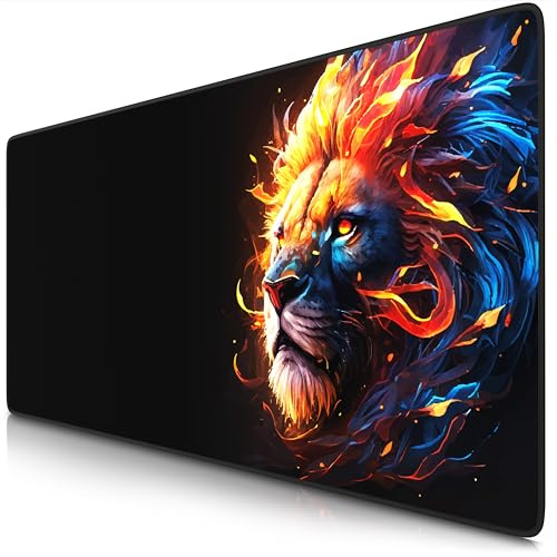 TITANWOLF - XXL Speed Gaming Mauspad 900 x 400mm - XXL Mousepad - Tischunterlage Large Size - verbessert Präzision und Geschwindigkeit - Fire Lion