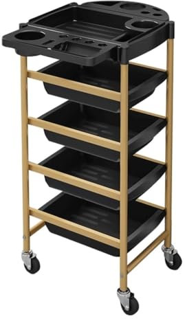 ZWQXZX Friseurwagen Salonwagen 5-stufiger Salonwagen, Salonwagen Aus Eisen, 4 Schubladen, Salon-Rollwagen Mit Rädern, Trolley-Wagen Für Schönheitssalon Bedienungswagen Arbeitswagen Rollwagen(Gold)