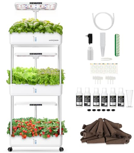 Ahopegarden Indoor Garden Hydroponics Growing System Kit: 66 Pods Plant Herb Garden Germination Kit with LED Grow Light, 30L Large Capacity Kitchen Hydroponics Planter Grower for Vegetable Fruit