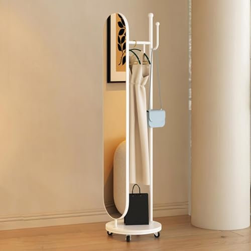 170 X 42 cm Großer Ganzkörperspiegel, Freistehender Standspiegel Mit Garderobe Auf Rollen, Hoher Ganzkörperspiegel for Wohnzimmer Oder Schlafzimmer, Flur(White)