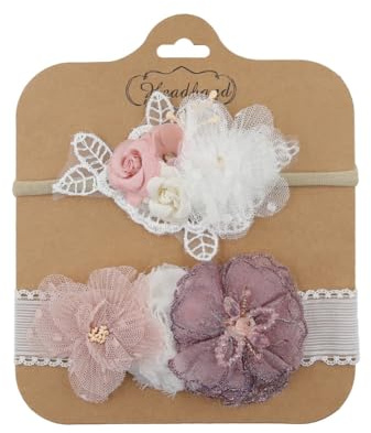 ISAKEN 2Pezzi Fascetta Neonata Battesimo Floreale Copricapo Elastici Fascia per Capelli Fiore Accessori per Capelli Bambine per Feste Matrimoni