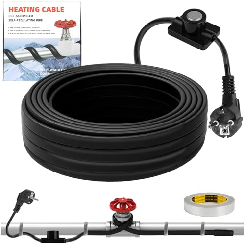 XDOVET Heizkabel für Wasserleitungen 25W/M, 8M Heizkabel mit Thermostat, Rohrbegleitheizung, Frostschutz Begleitheizung Wasserleitung aus Metall und Kunststoff 230V
