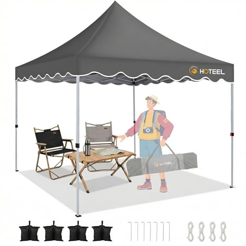 HOTEEL Paviljong 3 × 3, silverbelagd UV-skyddad vikbar paviljong, vattentät gazebo, vikbar paviljong för camping och fester, bonus 4 vindsegel + 8 jordspett + 4 sandsäckar (grå)