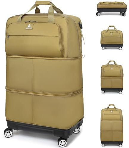 Laripwit Faltbar Reisetasche mit Rollen, Große Erweiterbar 55L-115L Weicher Reise Koffer, Handgepäck Rolltasche, Wasserdicht Gepäcktasche für Damen Herren Umzug Aufbewahrung 19''/22''/28'' Braun