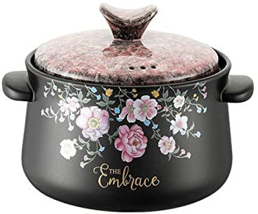 Sopera de cerámica con diseño de flores, redonda, para cocinar, cazuela, cazuela de barro, olla de barro, olla para guisar, utensilios de cocina de cerámica con tapa, resistentes al calor, 1,5 l/4 l