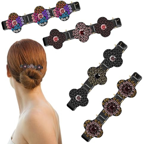 YOURKAY Haarspangen für Mädchen, 4 Stück, Haarspangen, Haarclips, Zopfplatte, Kristallsteine, Haarstyling-Zubehör für Frauen