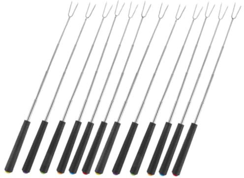 Alipis 12pièces Bâtonnets à Griller Acier Inoxydable Fourchettes pour Barbecue Foyer et Hot-dogs avec Poignées Colorées et Rotation Facile