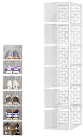 GZBMEZS Skobox organisatör – 6 x stapelbart klart skoställ | hemförvaring organisation, skohållare behållare för stövlar, loafers, sneakers och högklackade