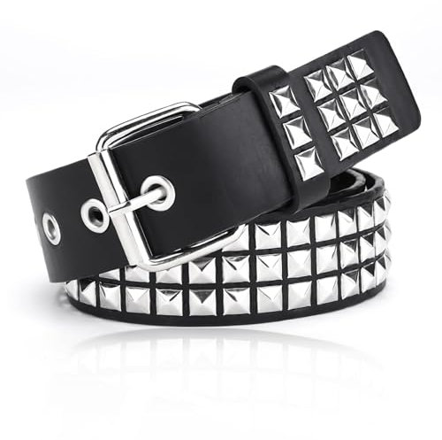 GBULTR Y2K Gürtel Nietengürtel,Punk Gürtel in Schwarz mit Silbernen Pyramidennieten,PU Leder Y2K Belt für Damen und Herren,Punk Ledergürtel für Gothic, Hip-Hop und Rock Outfits,Unisex (Weiß)