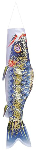 Licsaliwe Drapeau de Carpe Japonais, bannières de Ban à Vents Poisson Koinobori 3D, Streamer à Chaud enroulement en Basse décoration pour décoration Jardin en Plein air / 27,6 Pouces (Noir)