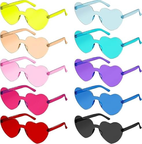Neuytiky 10 Party Brille, Herz Sonnenbrille, Hippie Brille,Magische Farben Party Brille,Rund Herz Sonnenbrille Lustige Partybrillen für Fasching Foto Requisiten für Kinder und Erwachsene