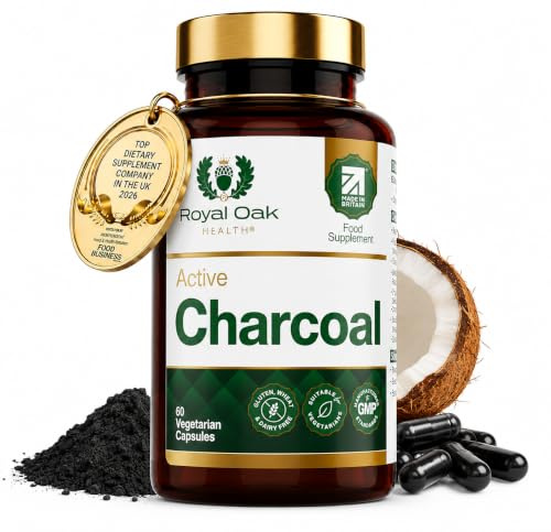 Royal Oak Health High Strength 450mg Steam Activated Coconut Charcoal Capsules | 2 Month Supply | Natural Detox & Gas Relief | 60 Vegan Capsules | UK Made