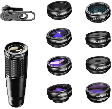 FROMCEO Obiettivo del telefono Set Grandangoli Obiettivo Macro 22X Teleobiettivo Fisheye Per Il Telefono 16 15 14 13 Fotocamera Professionale Smartphone Fotografia Set