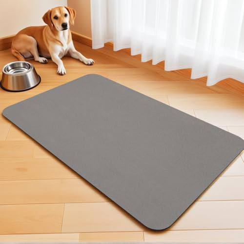 Tapis de Bol pour Chien Absorbant, Tapis antidérapant pour Bols de Nourriture et d'eau pour Chats, Tapis d'alimentation pour Animaux de Compagnie (Light Grey, 40 x 60 cm)