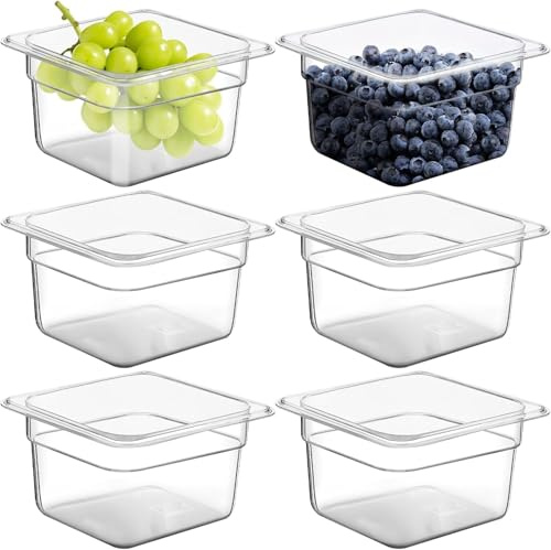 YFNVH Lot de 6 Bacs Gastronormes GN 1/6, Plastique Transparent 1,6 L | Bacs Alimentaires Empilables, Profondeur 10 cm, pour Fruits, Légumes, Buffet et Cuisine Professionnelle
