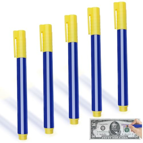 Jerhyun Falschgeldmarker, Blau Falschgeld Prüfer Stift, Flexibel und Tragbar Geld Kontrollstift für Banknoten, Darunter US-Dollar, Euro, Britische Pfund, Japanische Yen, Südkoreanische Won Andere(5)