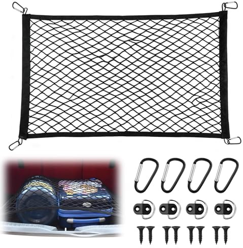 ComPDCVD Filet de Rangement Coffre de Voiture 60x40cm Extensible Jusqu'à 120x80cm Maille élastique réglable pour Coffre de Voiture de Rangement Camping Car Cargaison Bagages Fixe en Extensible