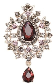 Vintage Teardrop Crystal Brooch Pin with Teardrop Pendant Elegant Rhinestone Design For Badge Brooches Lapel Pins Scarf Clip Boutonniere Corsage for Dress Hats Bags Accessory (Purple)