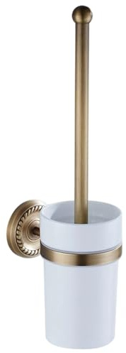 NASSMOSSE Spazzola e Supporto del gabinetto Set 14, 6 Pollici in Ottone Antico a Parete Spazzola igienica con Tazza di Ceramica Elegante Bagno Essenziale per Il Bagno