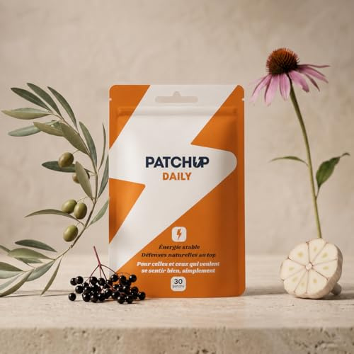 PatchUp Daily | Patch Immunité & Vitalité | 30 Patchs Transdermiques | 16 Actifs : Zinc, Vitamine C & D3, Échinacée, Sureau | Diffusion 8h | Sans Gélule
