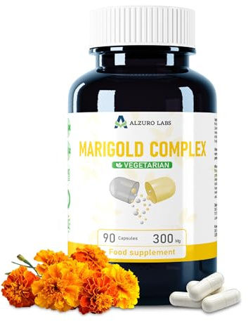 Alzuro Labs Luteina & Zeaxantina 300 mg – 90 Capsule Vegane | Estratto di Fiore di Tagete con Vitamina A, C e Zinco | Integratore Naturale per la Salute degli Occhi | T | GMP e testato in laboratorio