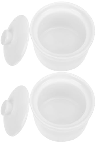 LALADEFIEE Pentola per Stufato in Ceramica Bianca con Coperchio 380 Ml Zuppiera in Porcellana Resistente a Microonde e Forno Ciotola per Zuppa a Vapore per Cucina Quotidiana Set da 2
