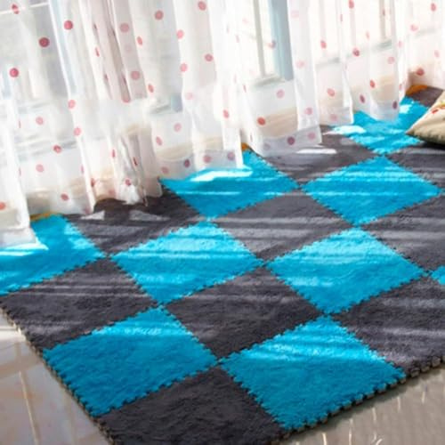 LNNNW Plush Piezas Alfombra Puzzle Losetas De Alfombra Entrelazadas, Cortables, for Habitaciones Infantiles, Porches, Dormitorios, Tapetes Cuadrados De Espuma De Felpa(Dark Blue+Dark Gray,24pcs)