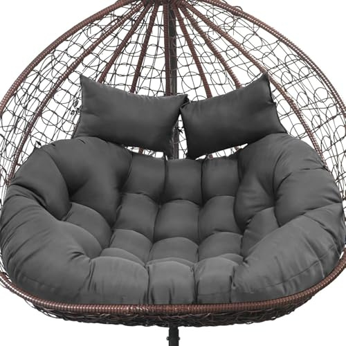 Double Hanging Egg Chair Cushion Replacement Waterproof for Outdoor Patio Basket Egg Chairs, 150x110 cm–2 Seater Premium Thickened 100% Cotton Large Double Eggs Swing Chair Cushions, Light Grey