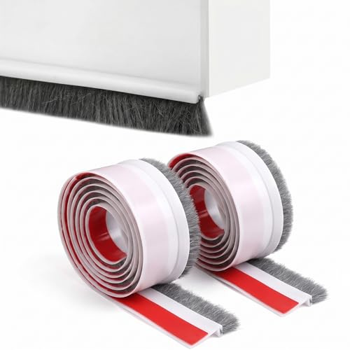 Türdichtung mit Bürste 100cm (2 Stück) - Selbstklebende Bürstendichtung als Zugluftstopper für Türen - Insektenschutz, Kälteschutz & Staubschutz für Innentüren und Außentüren - Weiß