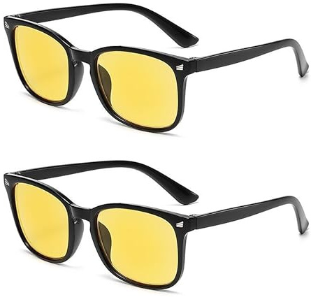 CATMEYE Set med 2 nattkörglasögon med gula linser, anti-bländning nattseende glasögon för män och kvinnor, fyrkantig båge för natt, regn och dimma