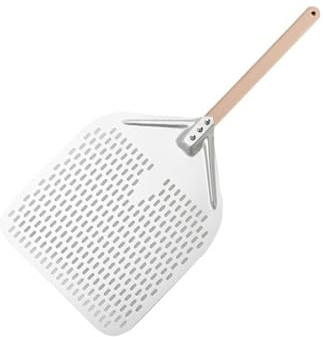 Genérico Pala for Pizza perforada de aluminio 12/14 pulgadas con mango desmontable, paleta antiadherente for horno(35cm Silver 40cm H)