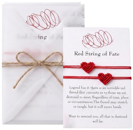 ZMaglorian Bracciale Filo Rosso del Destino Regolabile a Mano - 2 Pezzi Bracciali Coppia Fidanzati con Cuore e Confezione Regalo