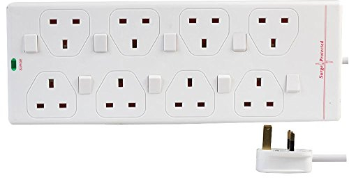 Pro Elec 2818NS(1N) 1 m 1 m 8 Way Individually Switched Surge Protected Extension Lead, White