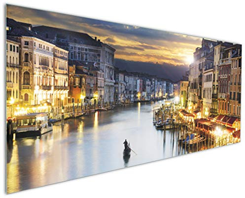 Wallario Küchenrückwand aus Glas 125 x 50 cm, Motiv: Canal Grande in Venedig am Abend mit untergehender Sonne | Spritzschutz abwischbar & pflegeleicht