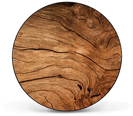 banjado® Magnettafel Ø 47cm schwarz/Magnetwand aus Metall/Magnetpinnwand als Memoboard Pinnwand Magnettafel Küche, Büro, Kinderzimmer inkl. 4 Magnete & Montageset - Motiv Trockenes Holz
