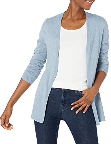 Amazon Essentials Women's Lightweight Long-Sleeve Open-Front Long Cardigan Sweater, Regular Fit, Indigo Blue Heather, X-Small