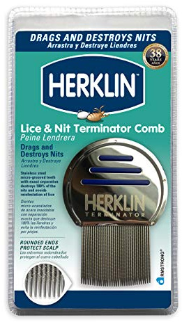 HERKLIN Terminator Lice and Nit Removal Comb, Professional Grade Stainless Steel Effectively Removes Nits and is Durable and Long Lasting
